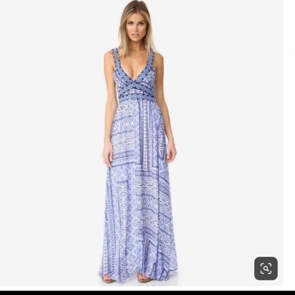 OndadeMar Blue & White Embroidered Maxi Summer Dress Size Medium (runs small) - Picture 1 of 7